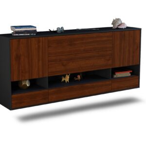 Sideboard Lafayette | hängend | Korpus Anthrazit | Front in Walnuss Holz Optik | 180x79x35cm (BxHxT)