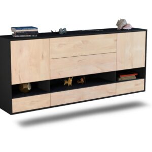 Sideboard Lafayette | hängend | Korpus Anthrazit | Front in Zeder Holz Optik | 180x79x35cm (BxHxT)