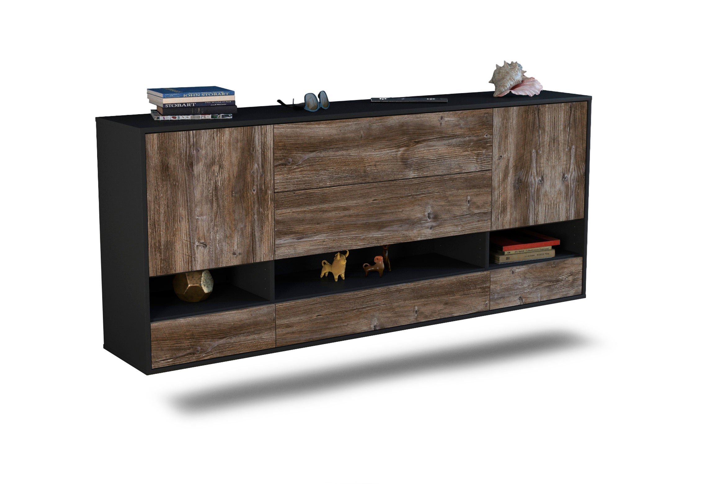 Sideboard Lafayette | hängend | Korpus Anthrazit | Front in Treibholz Holz Optik | 180x79x35cm (BxHxT) 1 Sideboard Lafayette | hängend | Korpus Anthrazit | Front in Treibholz Holz Optik | 180x79x35cm (BxHxT)
