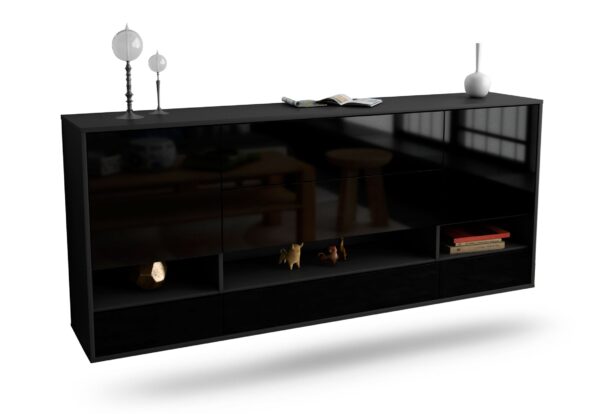 Sideboard Lafayette | hängend | Korpus Anthrazit | Front in Hochglanz Schwarz | 180x79x35cm (BxHxT)