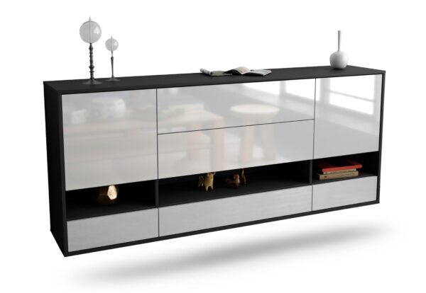 Sideboard Lafayette | hängend | Korpus Anthrazit | Front in Hochglanz Weiß | 180x79x35cm (BxHxT)