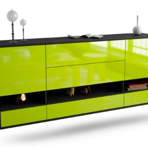 Sideboard Lafayette | hängend | Korpus Anthrazit | Front in Hochglanz Grün | 180x79x35cm (BxHxT)