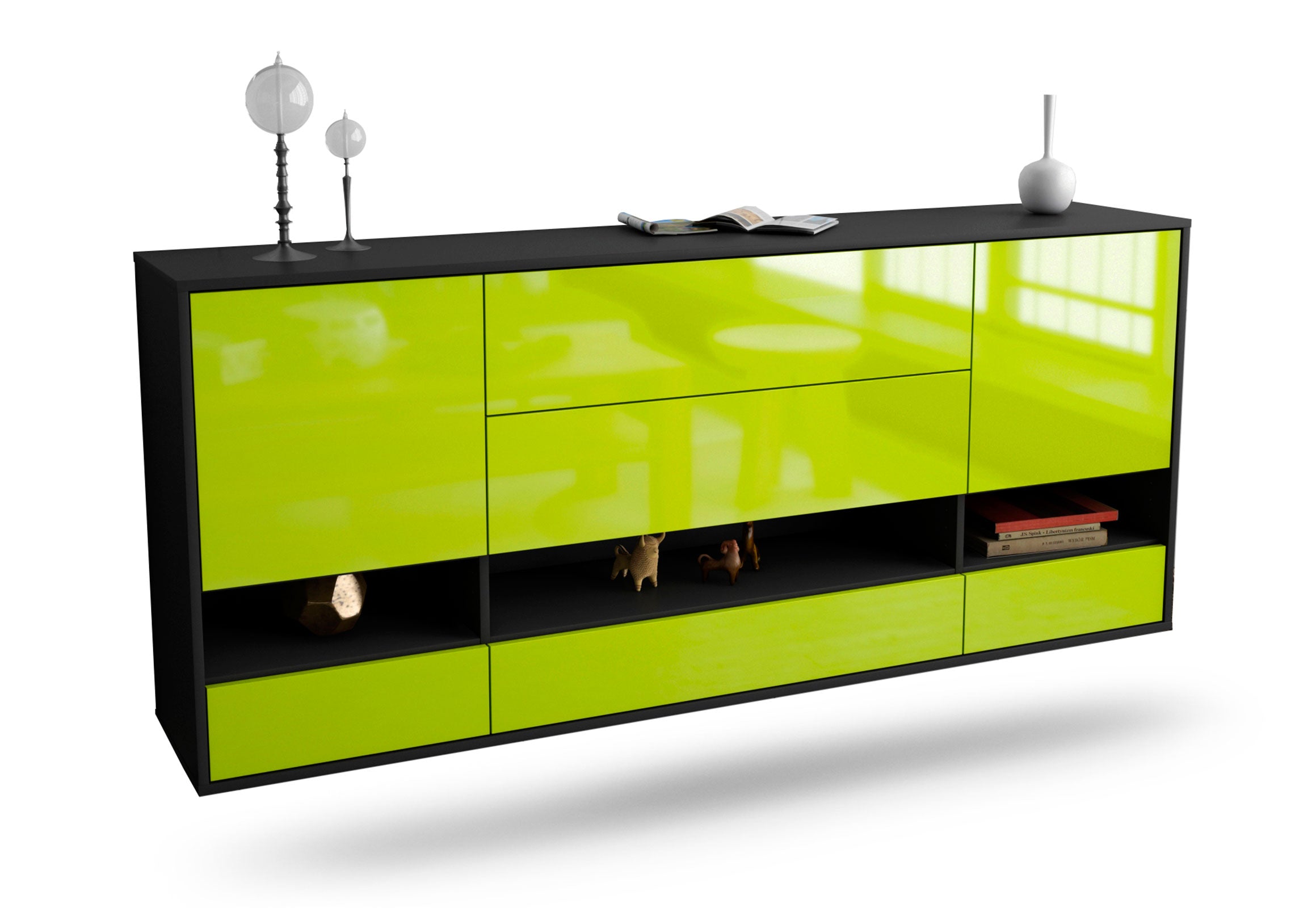 Sideboard Lafayette | hängend | Korpus Anthrazit | Front in Hochglanz Grün | 180x79x35cm (BxHxT) 1 Sideboard Lafayette | hängend | Korpus Anthrazit | Front in Hochglanz Grün | 180x79x35cm (BxHxT)
