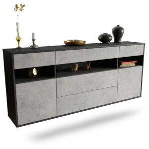 Sideboard Inglewood | hängend | Korpus Anthrazit | Front in Beton Optik | 180x79x35cm (BxHxT)
