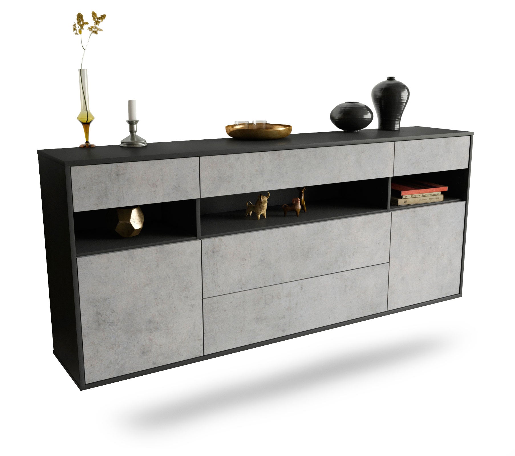 Sideboard Inglewood | hängend | Korpus Anthrazit | Front in Beton Optik | 180x79x35cm (BxHxT) 1 Sideboard Inglewood | hängend | Korpus Anthrazit | Front in Beton Optik | 180x79x35cm (BxHxT)