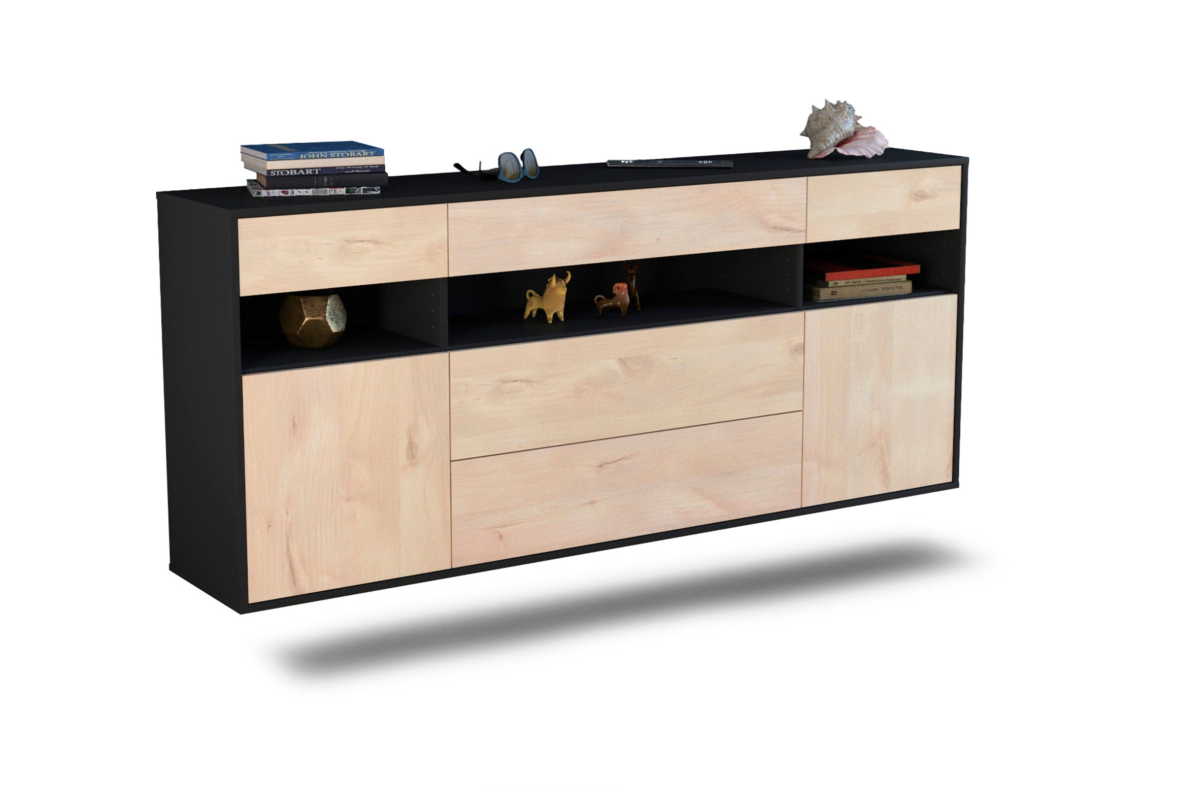 Sideboard Inglewood | hängend | Korpus Anthrazit | Front in Zeder Holz Optik | 180x79x35cm (BxHxT) 1 Sideboard Inglewood | hängend | Korpus Anthrazit | Front in Zeder Holz Optik | 180x79x35cm (BxHxT)