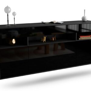 Sideboard Inglewood | hängend | Korpus Anthrazit | Front in Hochglanz Schwarz | 180x79x35cm (BxHxT)