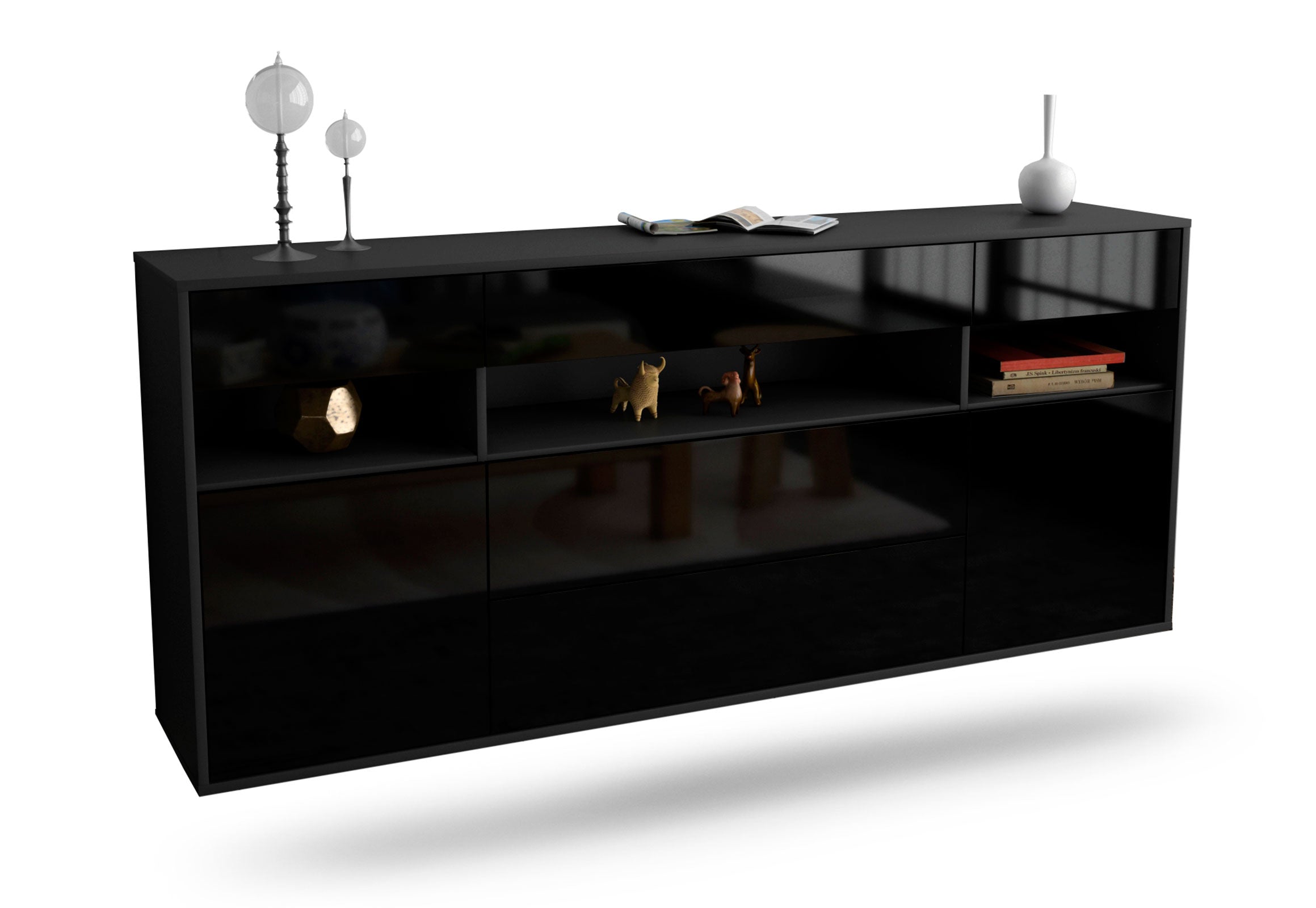 Sideboard Inglewood | hängend | Korpus Anthrazit | Front in Hochglanz Schwarz | 180x79x35cm (BxHxT) 1 Sideboard Inglewood | hängend | Korpus Anthrazit | Front in Hochglanz Schwarz | 180x79x35cm (BxHxT)