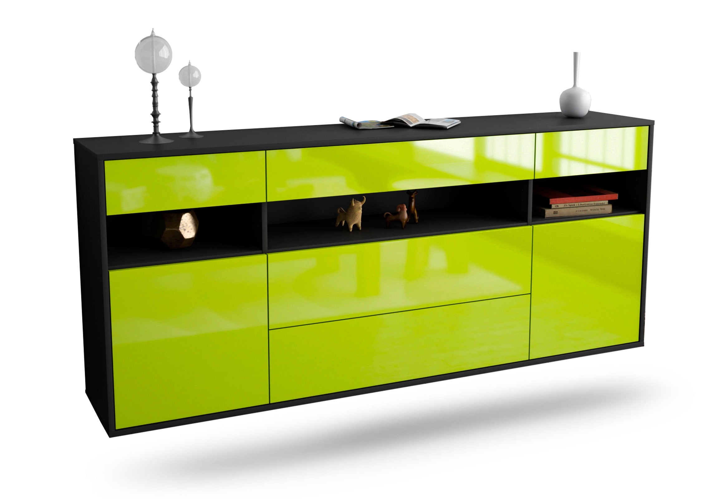 Sideboard Inglewood | hängend | Korpus Anthrazit | Front in Hochglanz Grün | 180x79x35cm (BxHxT) 1 Sideboard Inglewood | hängend | Korpus Anthrazit | Front in Hochglanz Grün | 180x79x35cm (BxHxT)