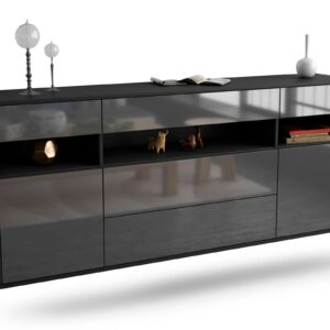 Sideboard Inglewood | hängend | Korpus Anthrazit | Front in Hochglanz Grau | 180x79x35cm (BxHxT)