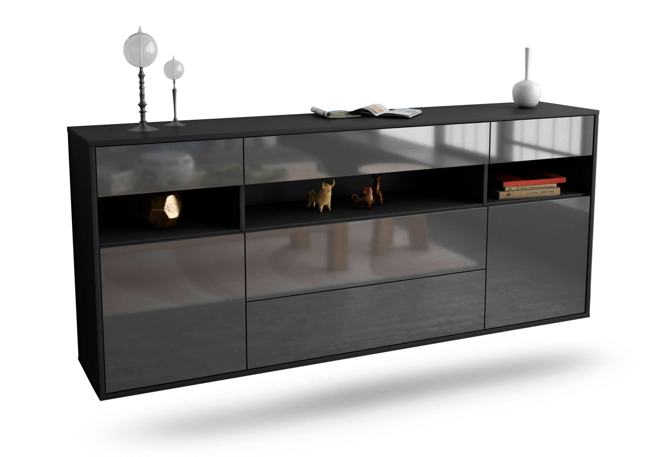 Sideboard Inglewood | hängend | Korpus Anthrazit | Front in Hochglanz Grau | 180x79x35cm (BxHxT) 1 Sideboard Inglewood | hängend | Korpus Anthrazit | Front in Hochglanz Grau | 180x79x35cm (BxHxT)