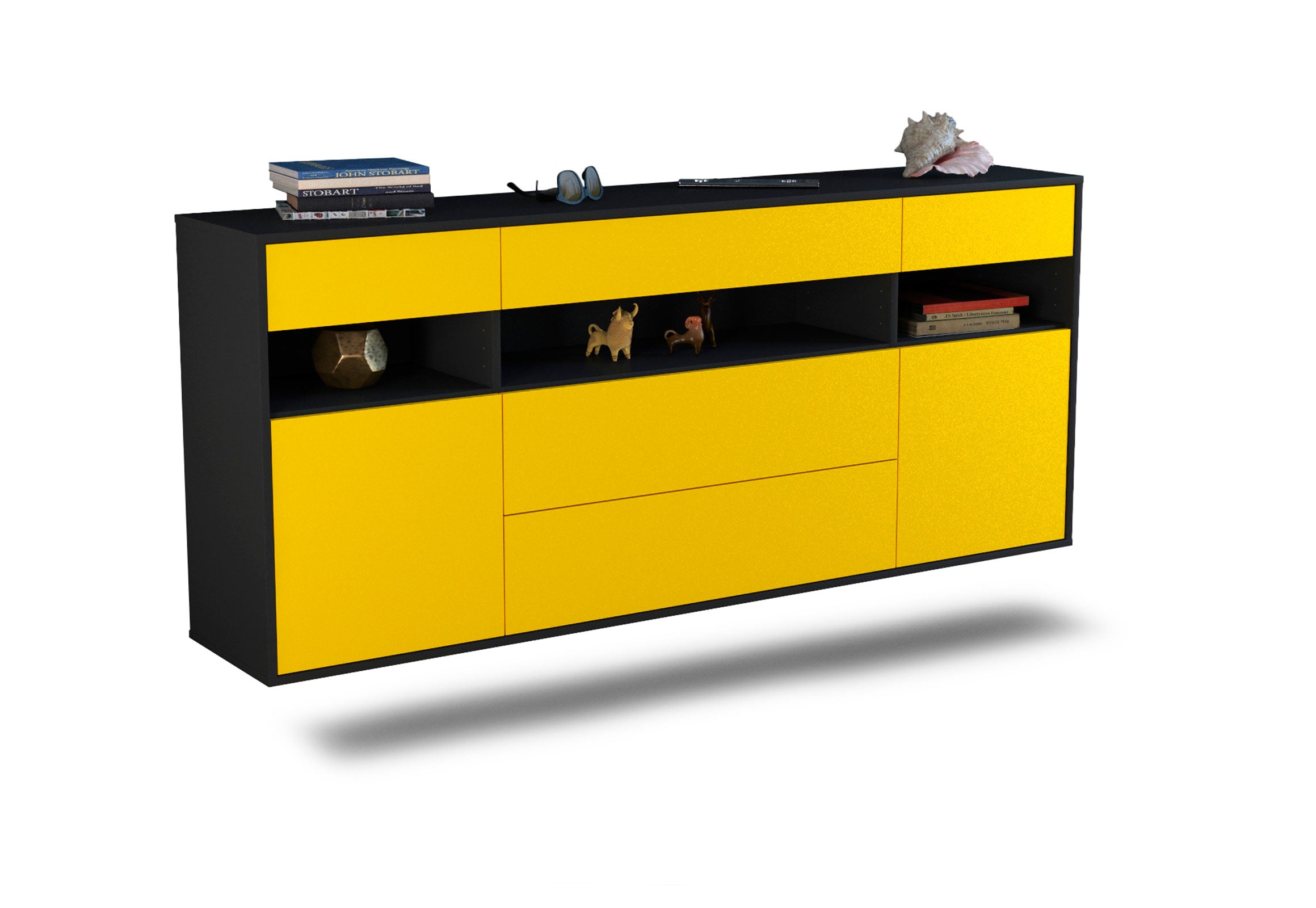 Sideboard Inglewood | hängend | Korpus Anthrazit | Front in Gelb | 180x79x35cm (BxHxT) 1 Sideboard Inglewood | hängend | Korpus Anthrazit | Front in Gelb | 180x79x35cm (BxHxT)