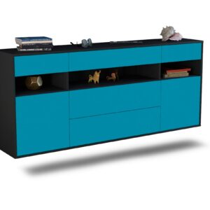 Sideboard Inglewood | hängend | Korpus Anthrazit | Front in Türkis | 180x79x35cm (BxHxT)