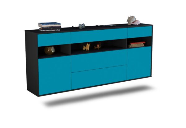 Sideboard Inglewood | hängend | Korpus Anthrazit | Front in Türkis | 180x79x35cm (BxHxT)
