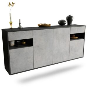 Sideboard Killeen | hängend | Korpus Anthrazit | Front in Beton Optik | 180x79x35cm (BxHxT)
