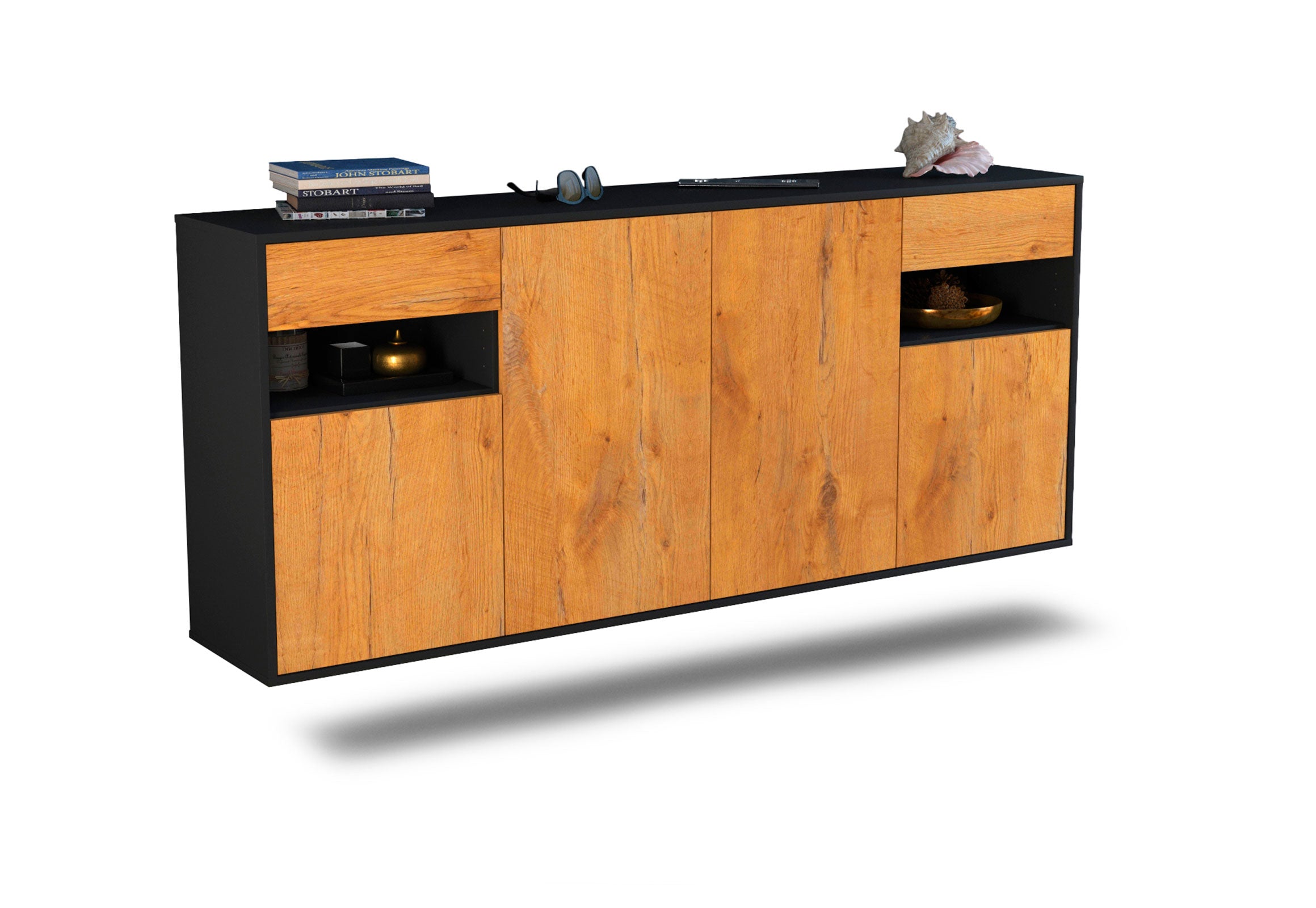 Sideboard Killeen | hängend | Korpus Anthrazit | Front in Eiche Holz Optik | 180x79x35cm (BxHxT) 1 Sideboard Killeen | hängend | Korpus Anthrazit | Front in Eiche Holz Optik | 180x79x35cm (BxHxT)