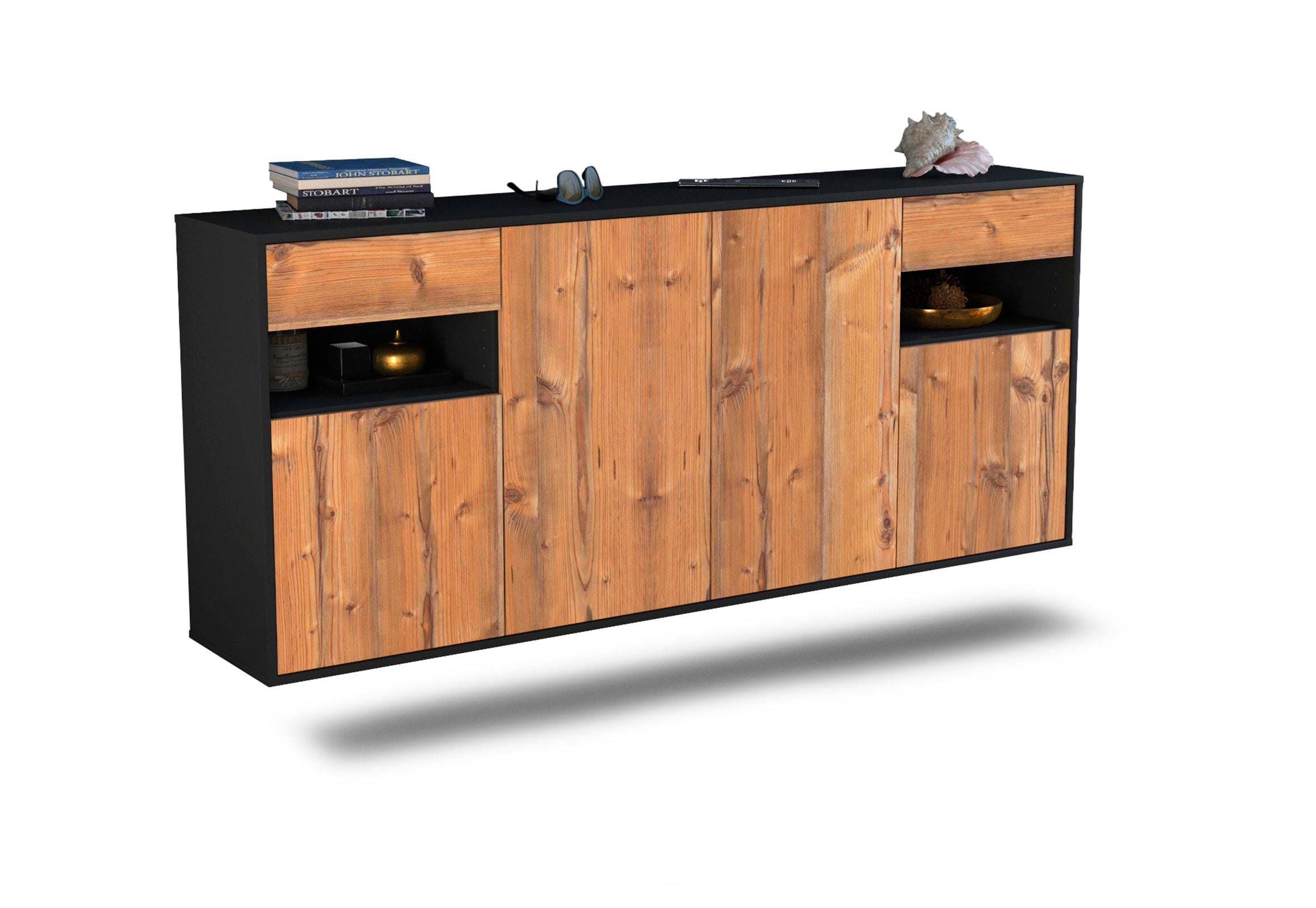 Sideboard Killeen | hängend | Korpus Anthrazit | Front in Pinie Holz Optik | 180x79x35cm (BxHxT) 1 Sideboard Killeen | hängend | Korpus Anthrazit | Front in Pinie Holz Optik | 180x79x35cm (BxHxT)