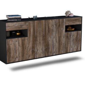 Sideboard Killeen | hängend | Korpus Anthrazit | Front in Treibholz Holz Optik | 180x79x35cm (BxHxT)