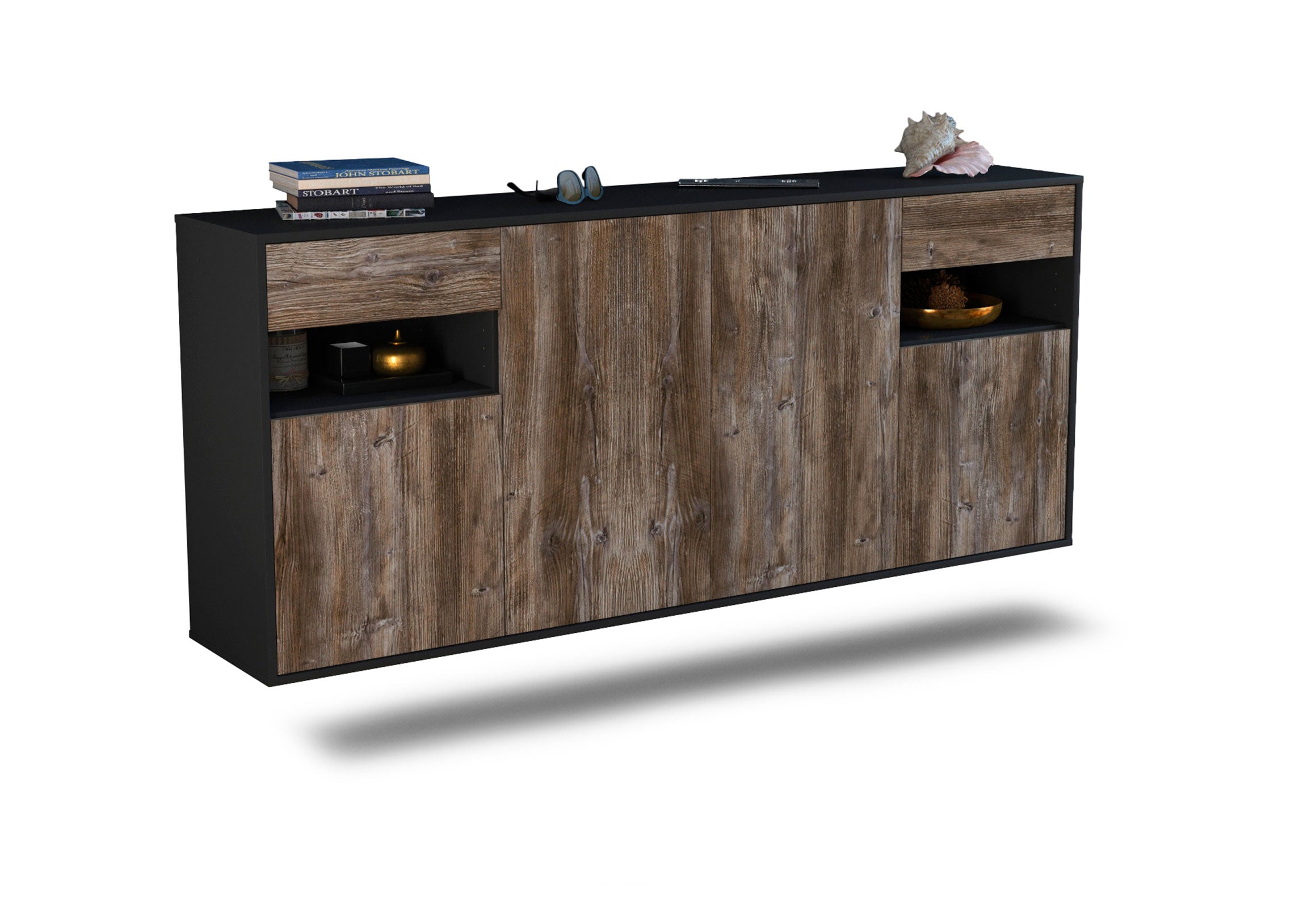 Sideboard Killeen | hängend | Korpus Anthrazit | Front in Treibholz Holz Optik | 180x79x35cm (BxHxT) 1 Sideboard Killeen | hängend | Korpus Anthrazit | Front in Treibholz Holz Optik | 180x79x35cm (BxHxT)