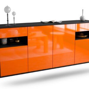 Sideboard Killeen | hängend | Korpus Anthrazit | Front in Hochglanz Orange | 180x79x35cm (BxHxT)