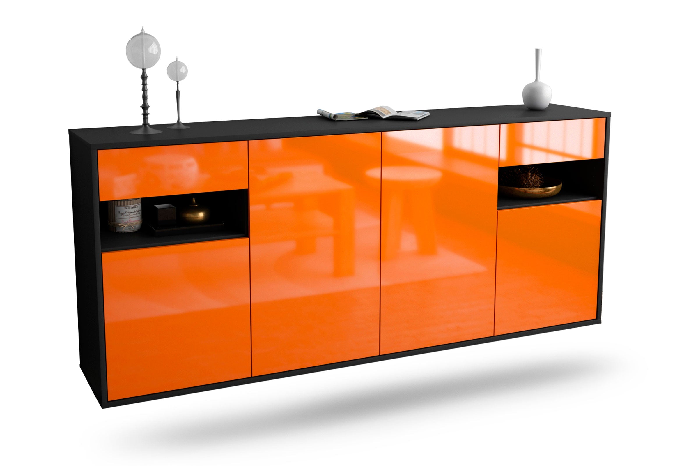 Sideboard Killeen | hängend | Korpus Anthrazit | Front in Hochglanz Orange | 180x79x35cm (BxHxT) 1 Sideboard Killeen | hängend | Korpus Anthrazit | Front in Hochglanz Orange | 180x79x35cm (BxHxT)
