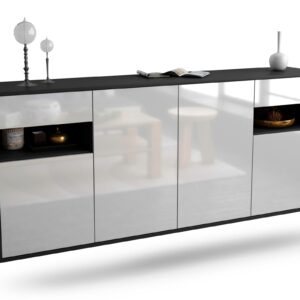 Sideboard Killeen | hängend | Korpus Anthrazit | Front in Hochglanz Weiß | 180x79x35cm (BxHxT)