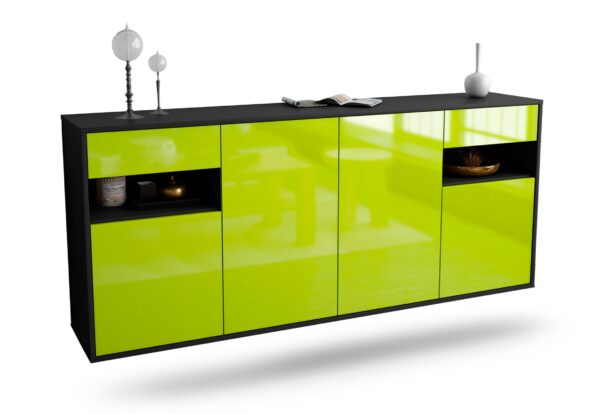 Sideboard Killeen | hängend | Korpus Anthrazit | Front in Hochglanz Grün | 180x79x35cm (BxHxT)