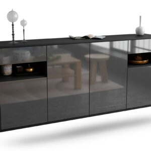 Sideboard Killeen | hängend | Korpus Anthrazit | Front in Hochglanz Grau | 180x79x35cm (BxHxT)
