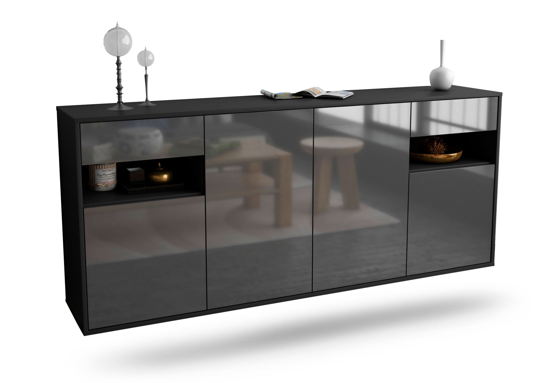 Sideboard Killeen | hängend | Korpus Anthrazit | Front in Hochglanz Grau | 180x79x35cm (BxHxT) 1 Sideboard Killeen | hängend | Korpus Anthrazit | Front in Hochglanz Grau | 180x79x35cm (BxHxT)