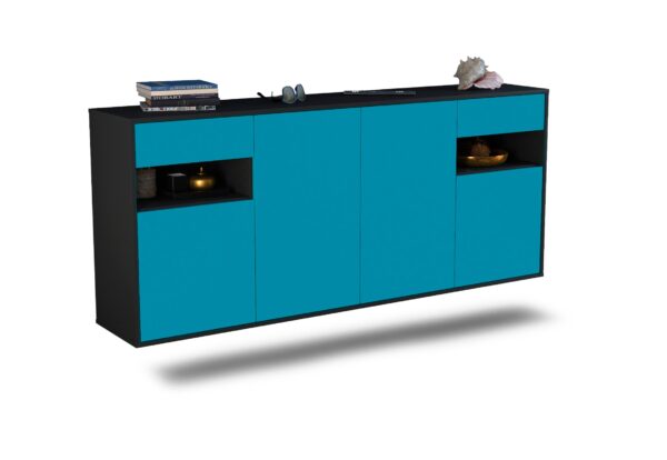 Sideboard Killeen | hängend | Korpus Anthrazit | Front in Türkis | 180x79x35cm (BxHxT)