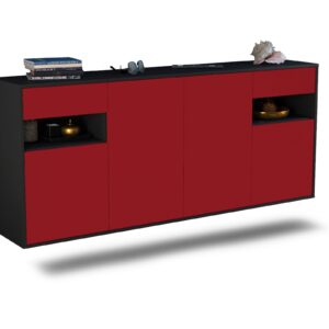 Sideboard Killeen | hängend | Korpus Anthrazit | Front in Bordeaux | 180x79x35cm (BxHxT)