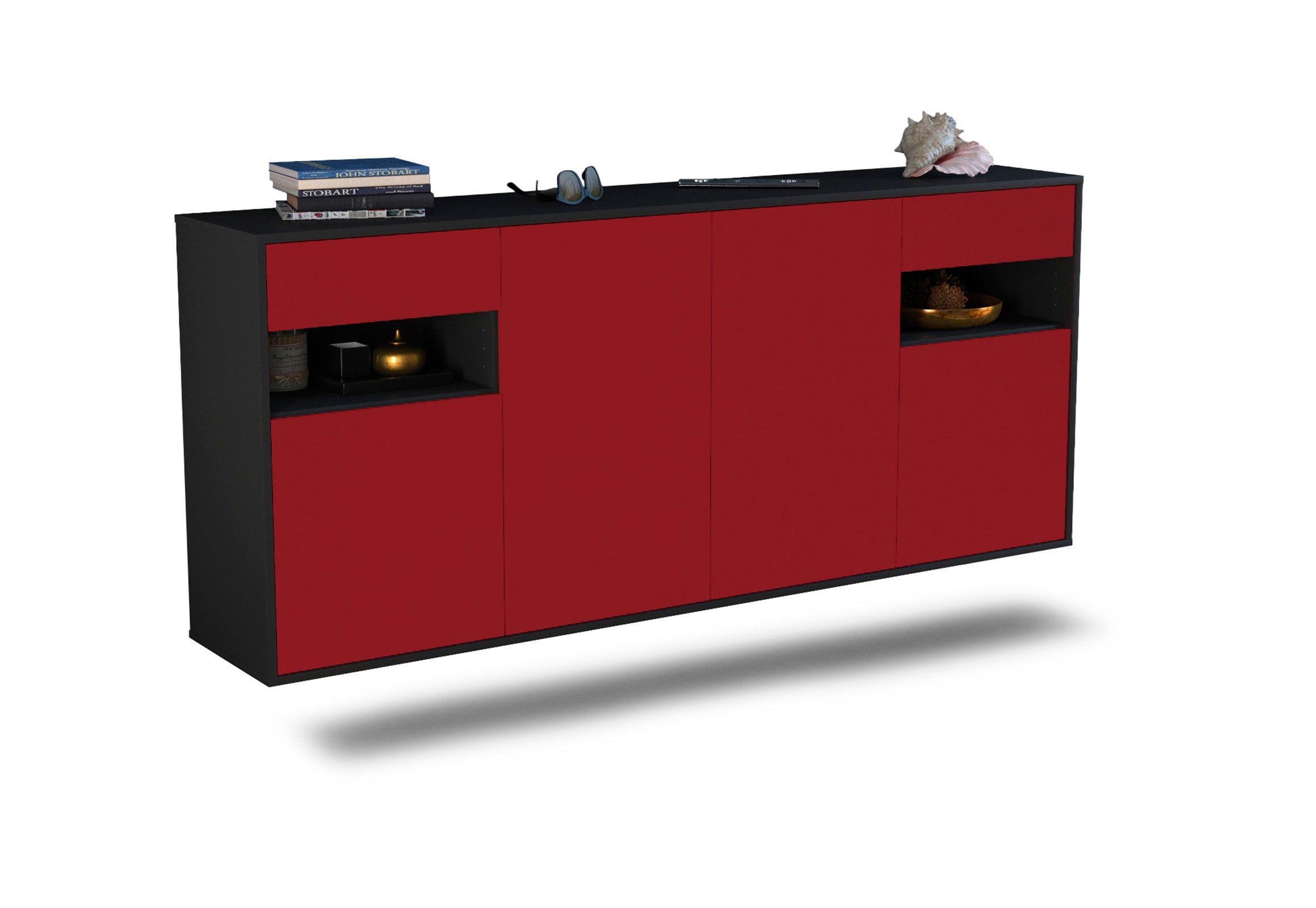 Sideboard Killeen | hängend | Korpus Anthrazit | Front in Bordeaux | 180x79x35cm (BxHxT) 1 Sideboard Killeen | hängend | Korpus Anthrazit | Front in Bordeaux | 180x79x35cm (BxHxT)