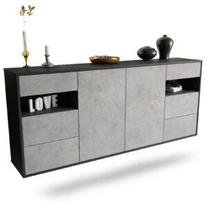 Sideboard Thornton | hängend | Korpus Anthrazit | Front in Beton Optik | 180x79x35cm (BxHxT)