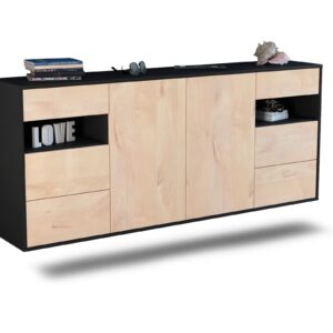 Sideboard Thornton | hängend | Korpus Anthrazit | Front in Zeder Holz Optik | 180x79x35cm (BxHxT)
