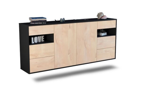 Sideboard Thornton | hängend | Korpus Anthrazit | Front in Zeder Holz Optik | 180x79x35cm (BxHxT)