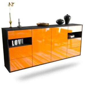Sideboard Thornton | hängend | Korpus Anthrazit | Front in Hochglanz Orange | 180x79x35cm (BxHxT)