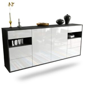 Sideboard Thornton | hängend | Korpus Anthrazit | Front in Hochglanz Weiß | 180x79x35cm (BxHxT)