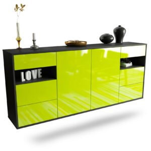 Sideboard Thornton | hängend | Korpus Anthrazit | Front in Hochglanz Grün | 180x79x35cm (BxHxT)