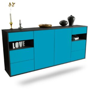 Sideboard Thornton | hängend | Korpus Anthrazit | Front in Türkis | 180x79x35cm (BxHxT)