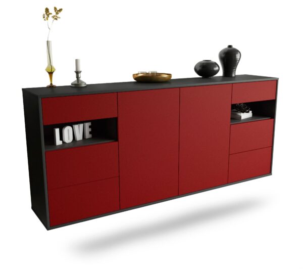 Sideboard Thornton | hängend | Korpus Anthrazit | Front in Bordeaux | 180x79x35cm (BxHxT)