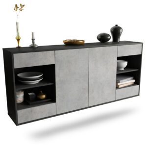 Sideboard Independence | hängend | Korpus Anthrazit | Front in Beton Optik | 180x79x35cm (BxHxT)