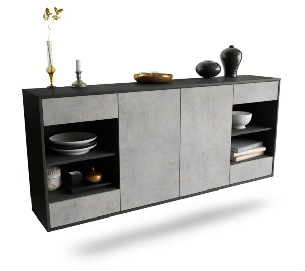 Sideboard Independence | hängend | Korpus Anthrazit | Front in Beton Optik | 180x79x35cm (BxHxT)