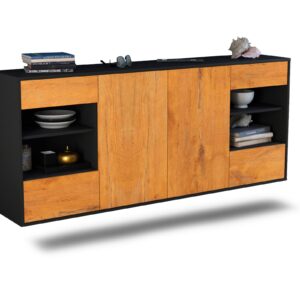 Sideboard Independence | hängend | Korpus Anthrazit | Front in Eiche Holz Optik | 180x79x35cm (BxHxT)