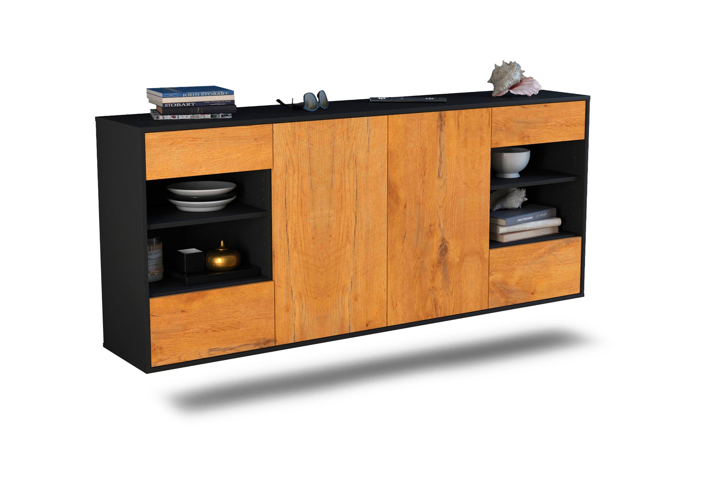 Sideboard Independence | hängend | Korpus Anthrazit | Front in Eiche Holz Optik | 180x79x35cm (BxHxT) 1 Sideboard Independence | hängend | Korpus Anthrazit | Front in Eiche Holz Optik | 180x79x35cm (BxHxT)