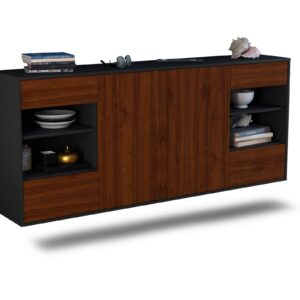 Sideboard Independence | hängend | Korpus Anthrazit | Front in Walnuss Holz Optik | 180x79x35cm (BxHxT)