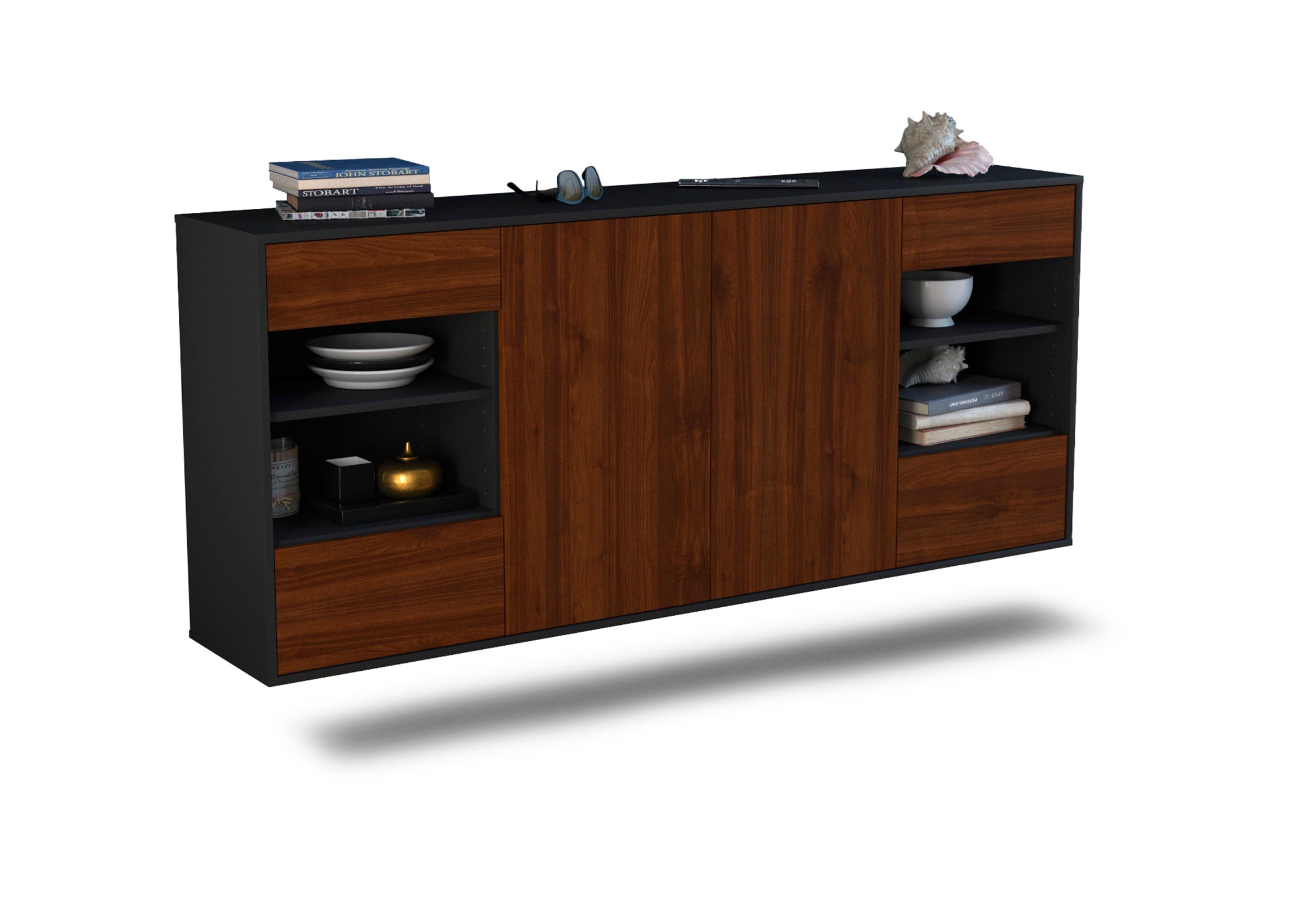 Sideboard Independence | hängend | Korpus Anthrazit | Front in Walnuss Holz Optik | 180x79x35cm (BxHxT) 1 Sideboard Independence | hängend | Korpus Anthrazit | Front in Walnuss Holz Optik | 180x79x35cm (BxHxT)