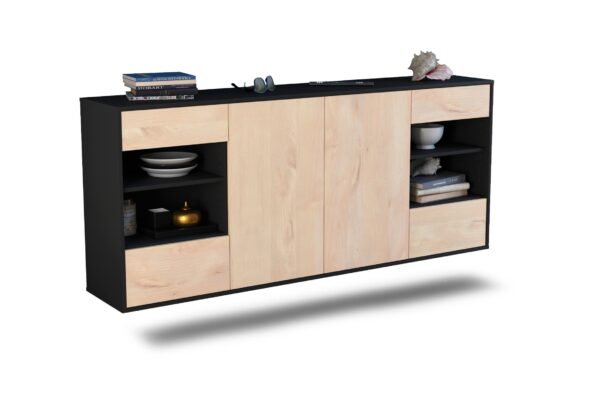 Sideboard Independence | hängend | Korpus Anthrazit | Front in Zeder Holz Optik | 180x79x35cm (BxHxT)