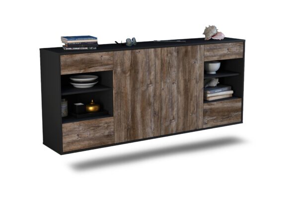 Sideboard Independence | hängend | Korpus Anthrazit | Front in Treibholz Holz Optik | 180x79x35cm (BxHxT)