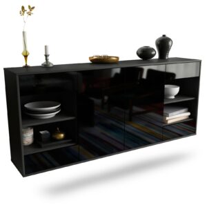 Sideboard Independence | hängend | Korpus Anthrazit | Front in Hochglanz Schwarz | 180x79x35cm (BxHxT)
