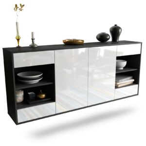 Sideboard Independence | hängend | Korpus Anthrazit | Front in Hochglanz Weiß | 180x79x35cm (BxHxT)